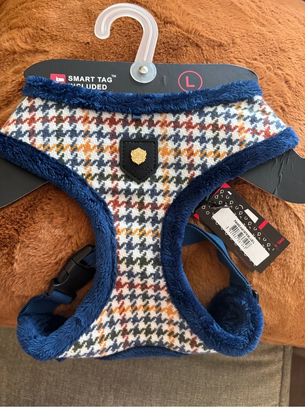 Puppia Kent Houndstooth Winter Dog Harness Blue Size Large NWT